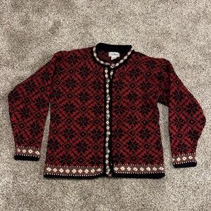 L.L. Bean Women's MediumRed and Black Cardigan Mint Condition!